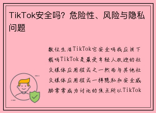 TikTok安全吗？危险性、风险与隐私问题